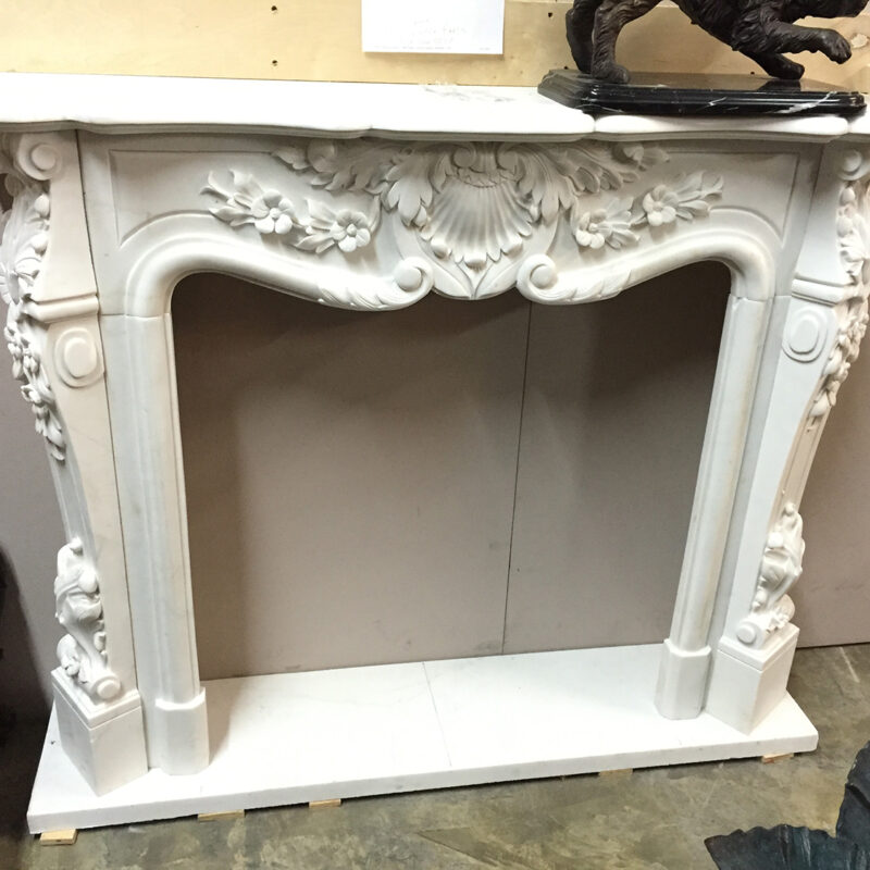 JBM868 Marble Mantle White Floral Design Metropolitan Galleries Inc. Fire Place Surround