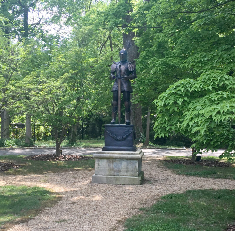 SRB091005 Bronze Knight with Sword Sculpture Metropolitan Galleries Inc.