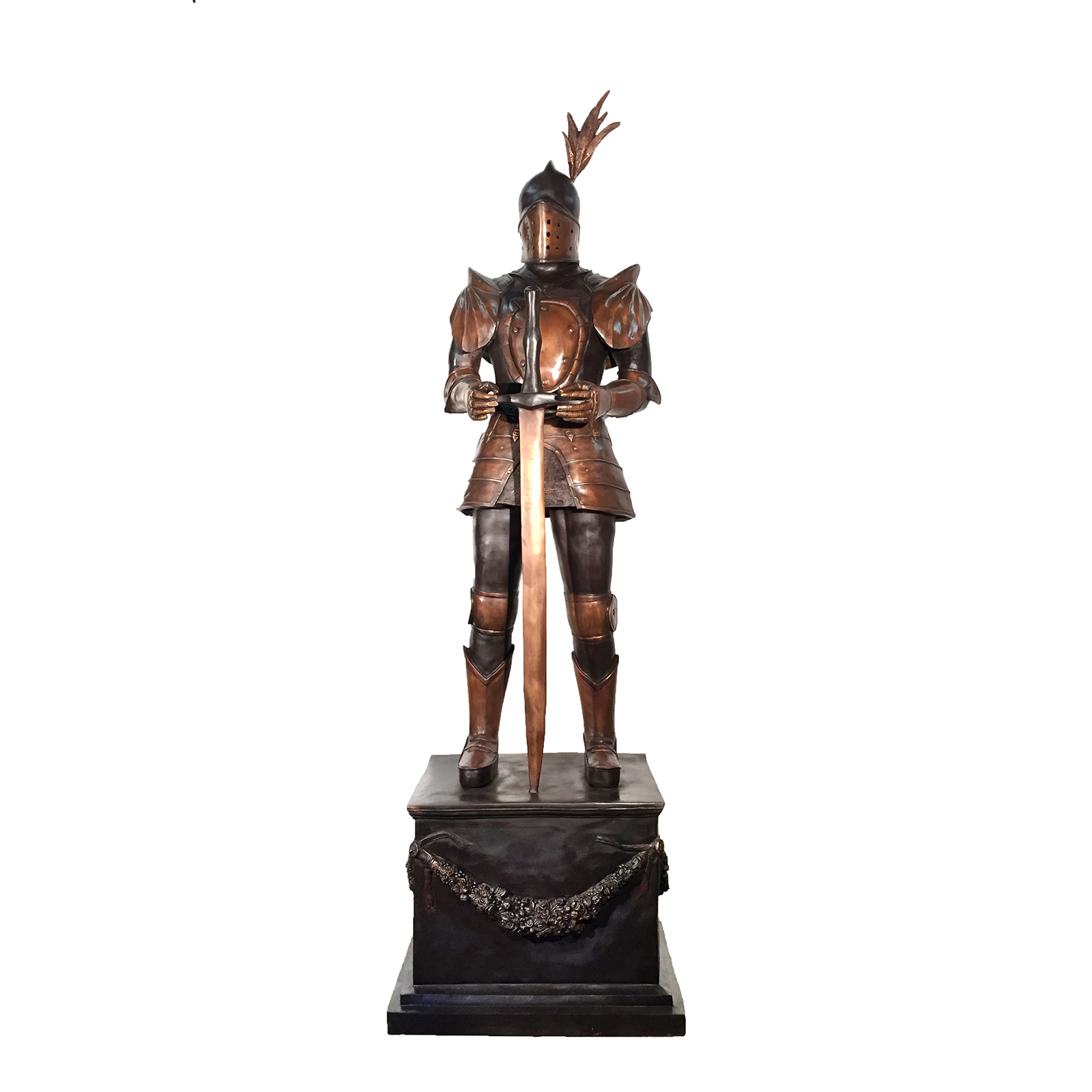 SRB091005 Bronze Knight with Sword on Pedestal Sculpture by Metropolitan Galleries Inc