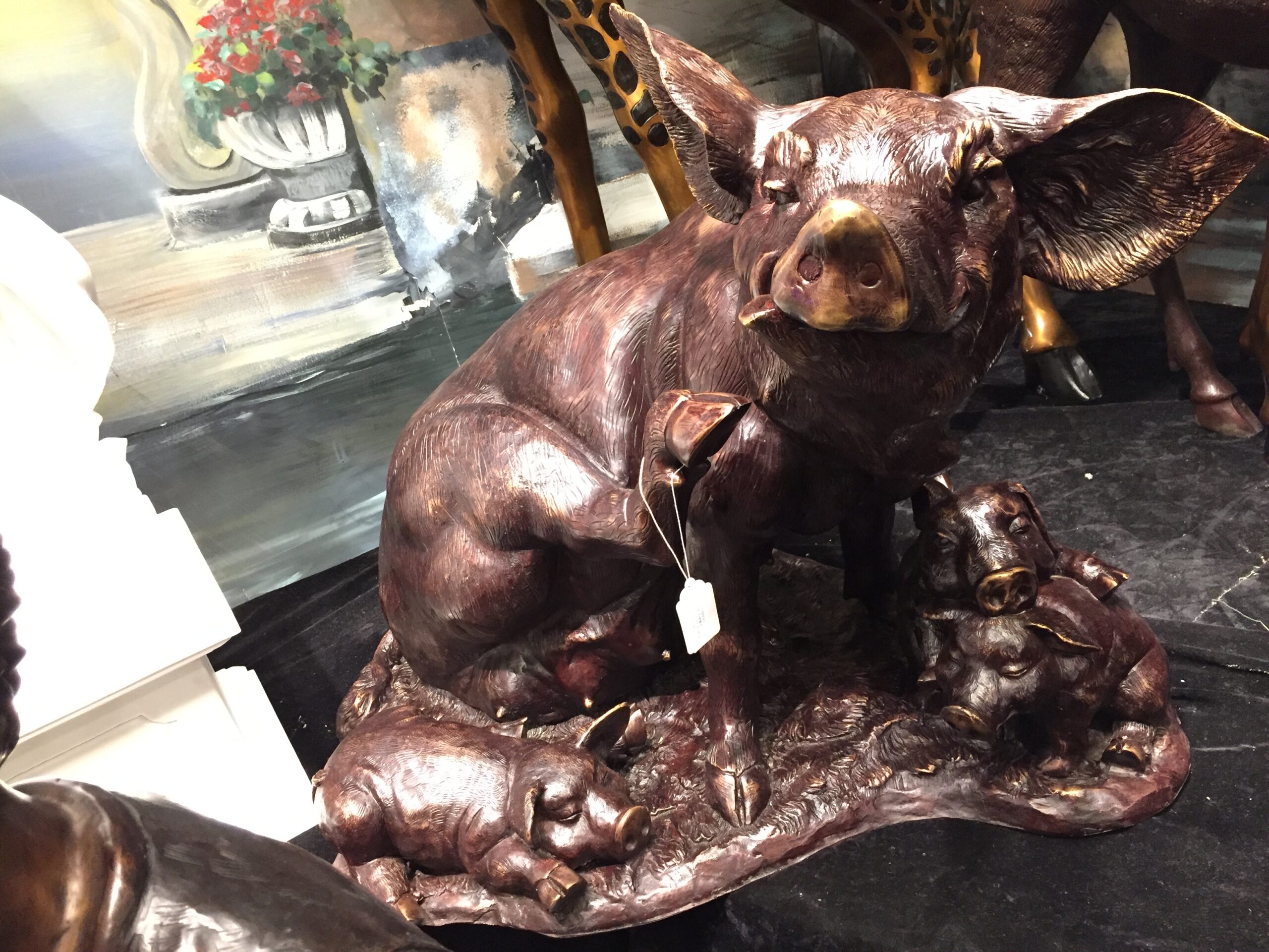 Cast Bronze Mother Pig & Piglets Sculpture