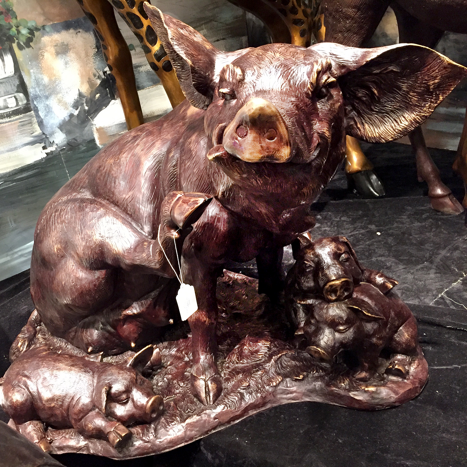 Cast Bronze Mother Pig & Piglets Sculpture by Metropolitan Galleries in French Brown patina. We offer a vast selection of cast bronze animal sculpture and f