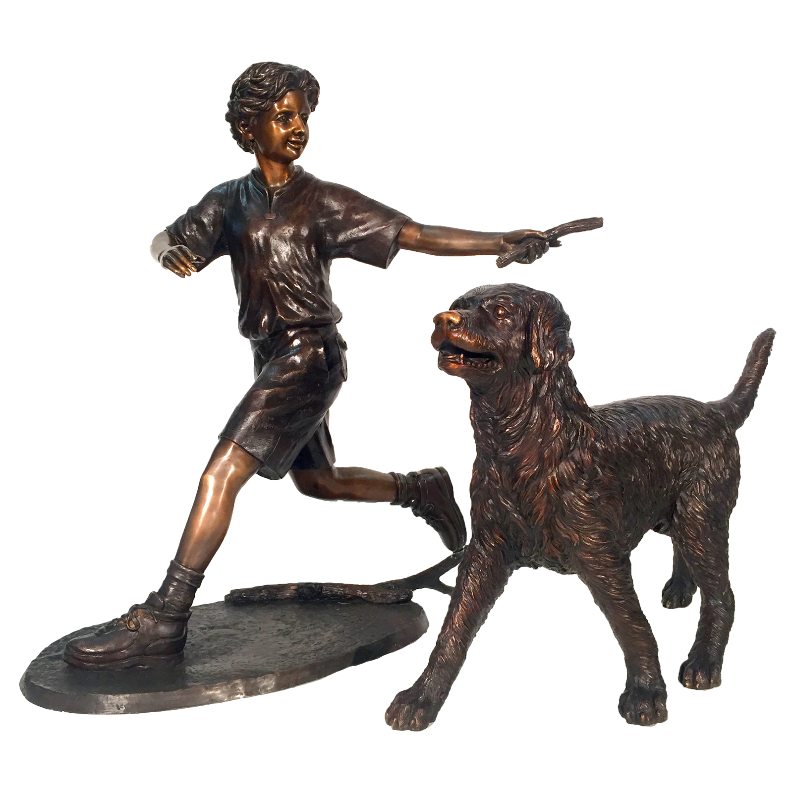 srb25131 Bronze Boy and Golden Retriever Sculpture Set Metropolitan Galleries Bronze Sculpture Wholesale