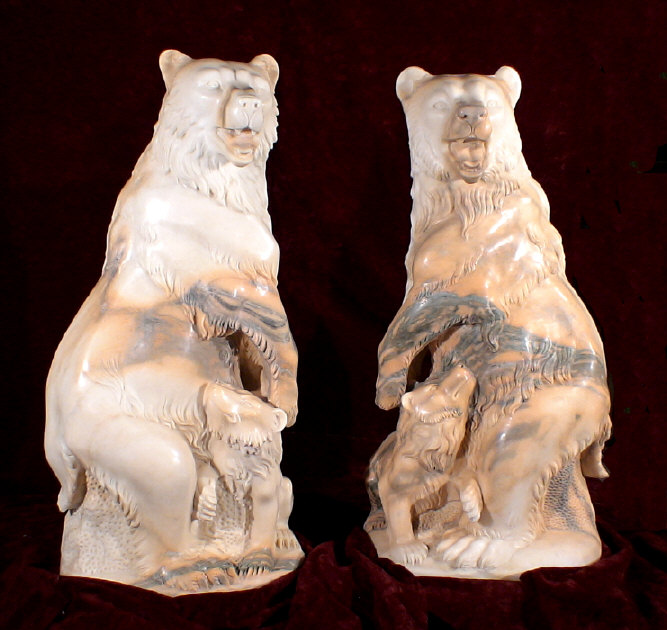 Hand Carved Marble Bear with Cub Sculpture Set Metropolitan Galleries Inc.