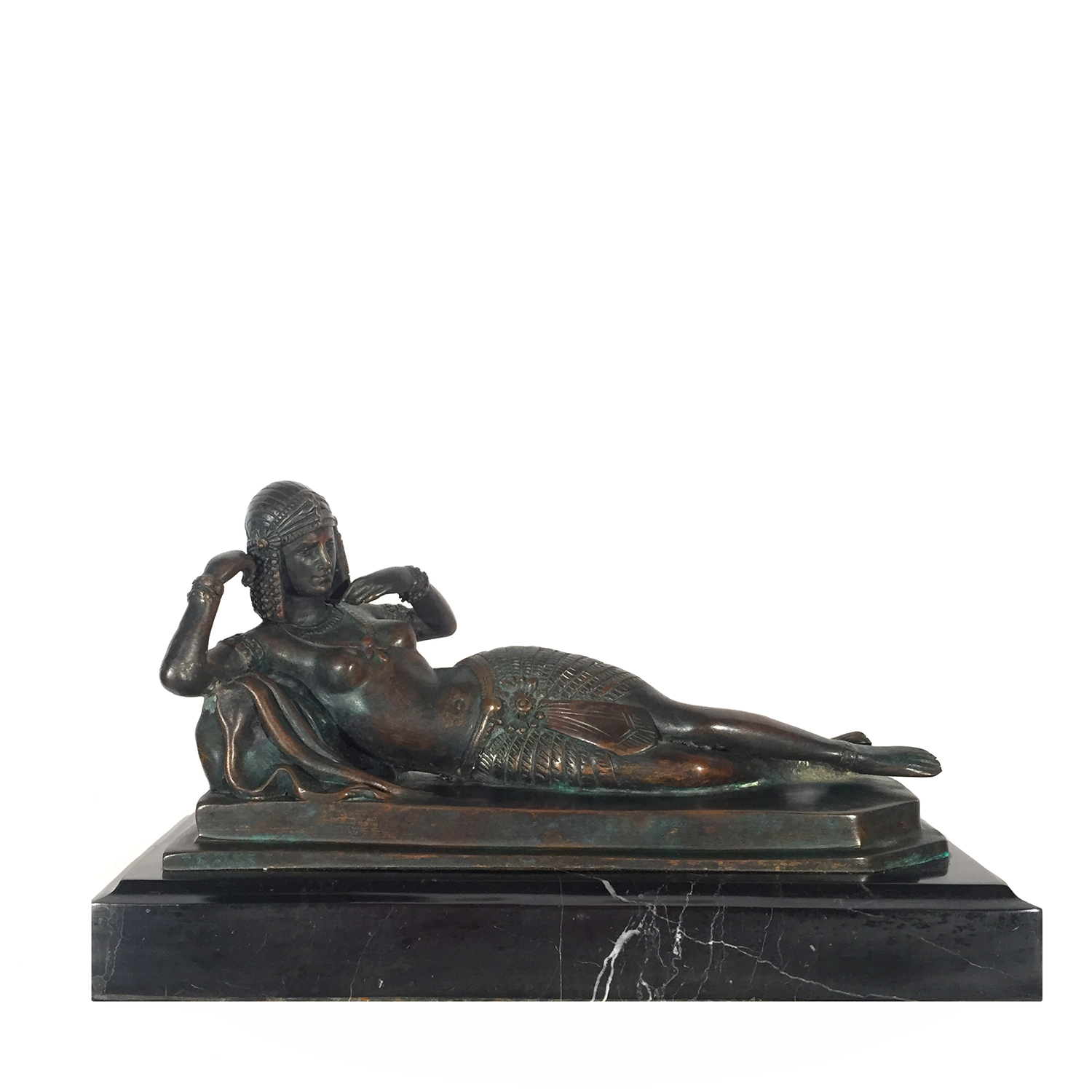 Cast Bronze Cleopatra Sculpture Black Marble Base Metropolitan Galleries Inc.