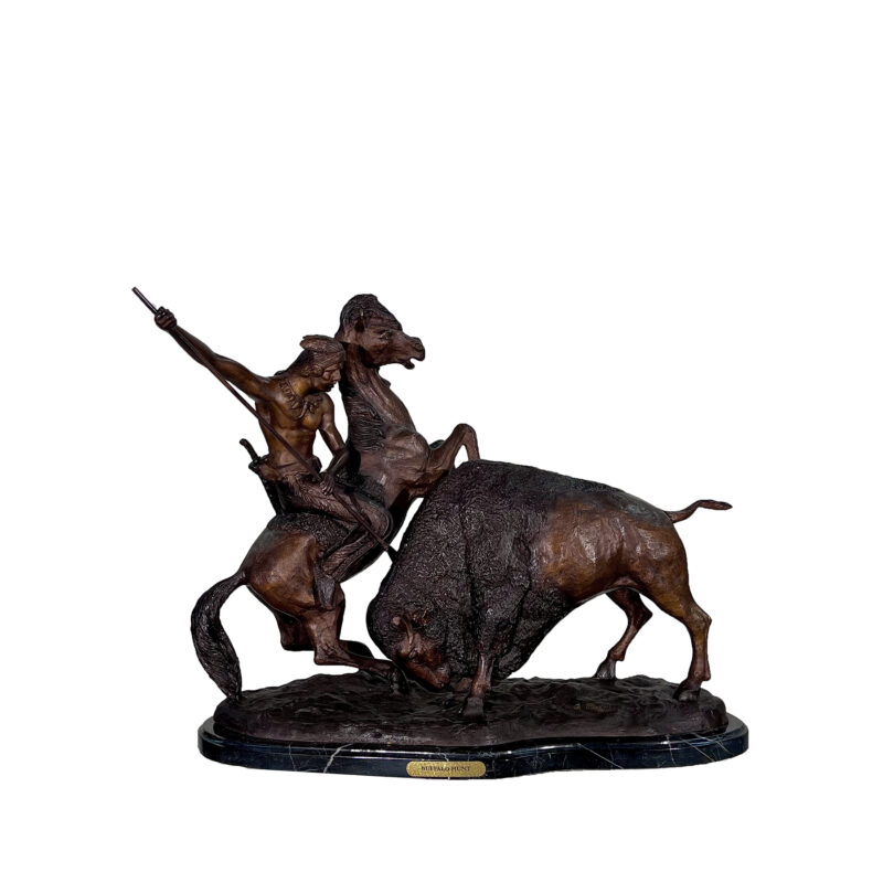 SRB057420 Bronze Charles M Russell ‘Buffalo Hunt’ Table-top Sculpture by Metropolitan Galleries Inc