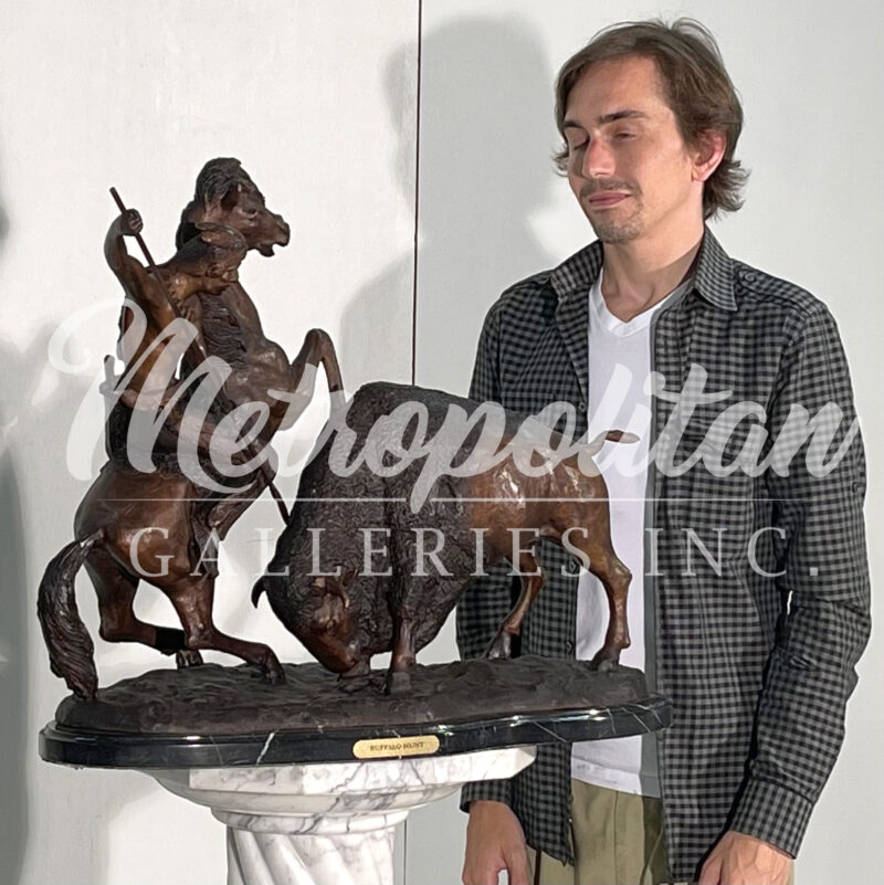 SRB057420 Bronze Charles M Russell ‘Buffalo Hunt’ Table-top Sculpture by Metropolitan Galleries Inc SCALE WM