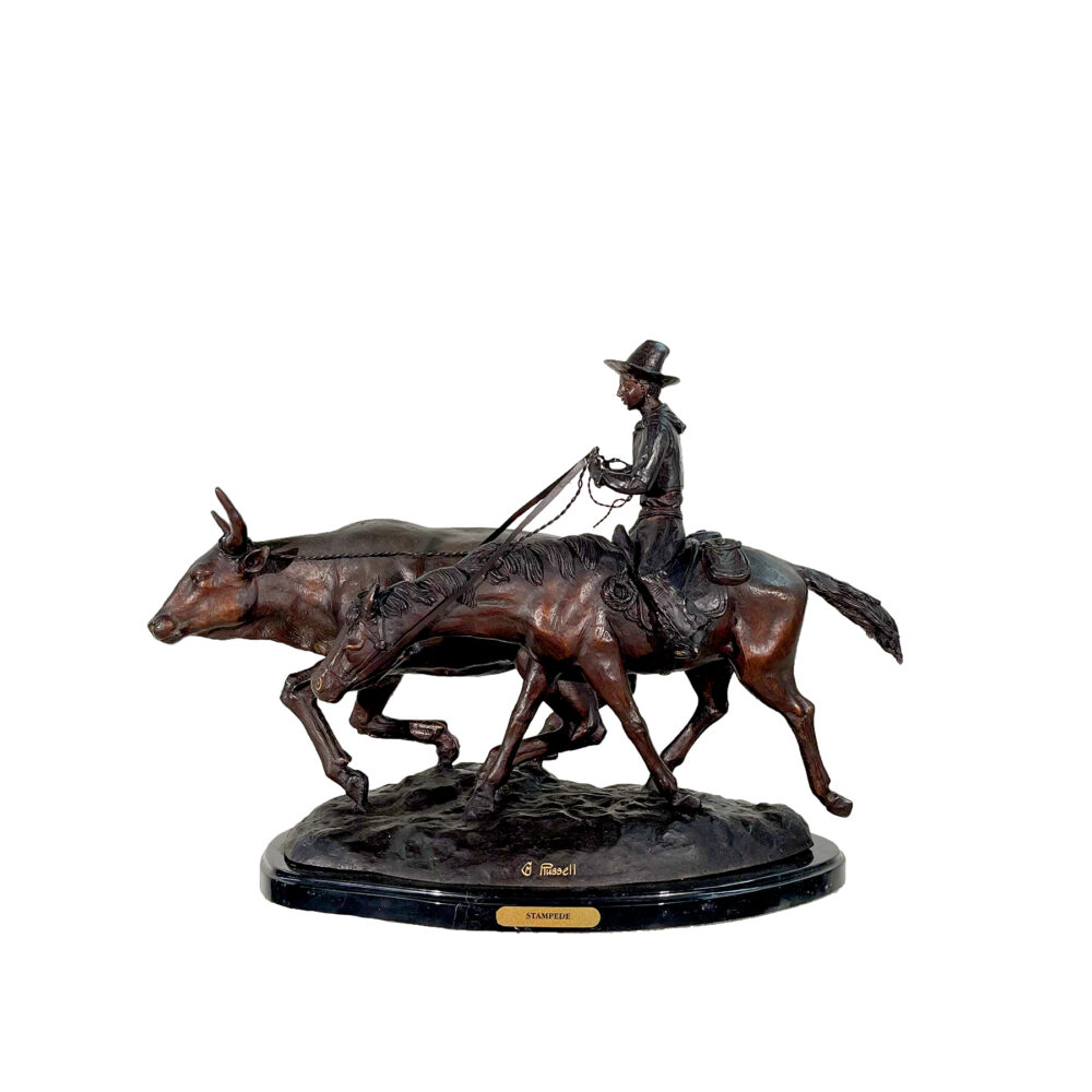 Bronze CM Russell 'Buffalo Hunt' Tabletop Sculpture Metropolitan