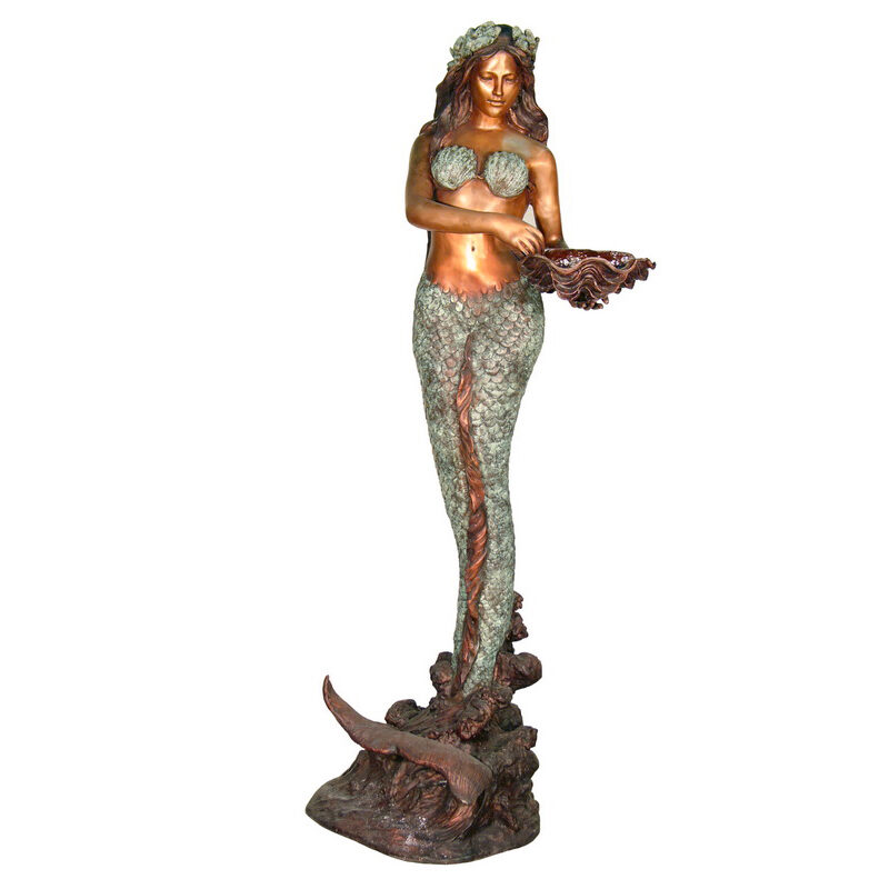 Bronze Standing Mermaid Holding Shell Fountain Sculpture