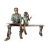 Bronze Child and Grandfather Drawing Sculpture