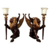 Bronze Winged Lion Lamp Sculpture Set