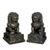 Bronze Chinese Lions on Pedestal Sculpture Set