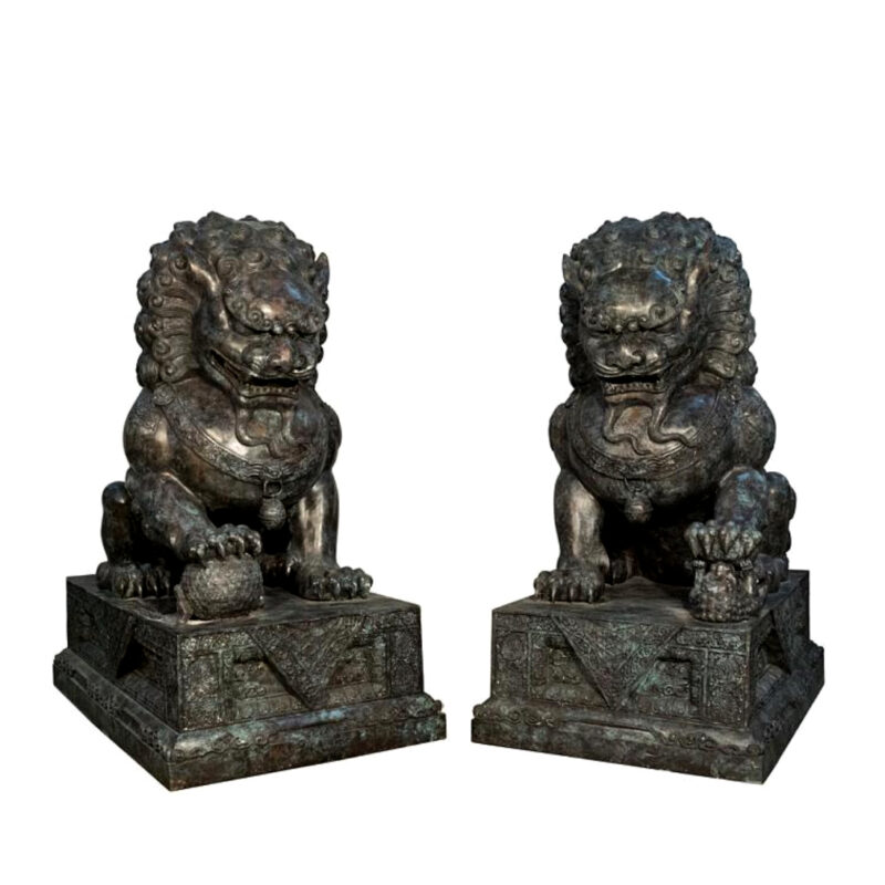 Bronze Chinese Lions on Base SRB047114-16 Metropolitan Galleries High Point North Carolina