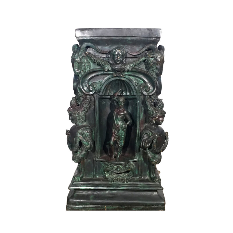 Cast Bronze Mythological Pedestal with Rams Head Metropolitan Galleries Inc.