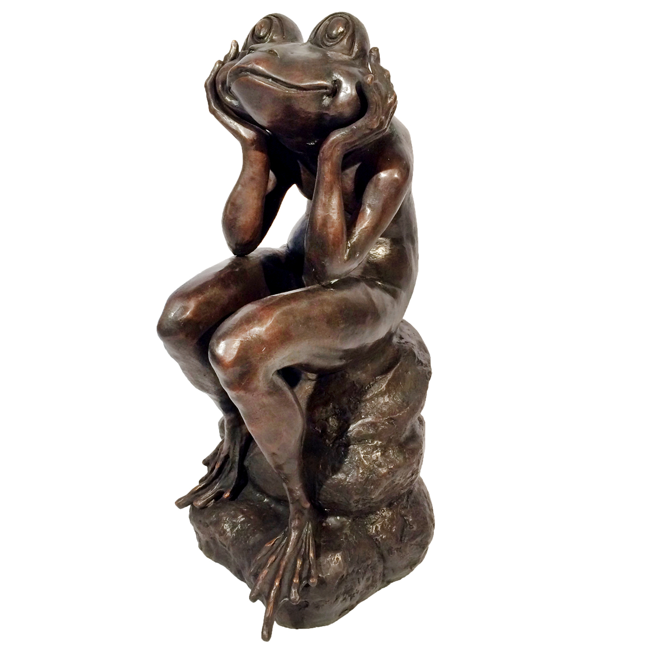 Bronze Frog Sitting on Rock Sculpture Metropolitan Galleries Inc.