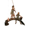 Bronze Boy & Girl Fishing on Log Sculpture