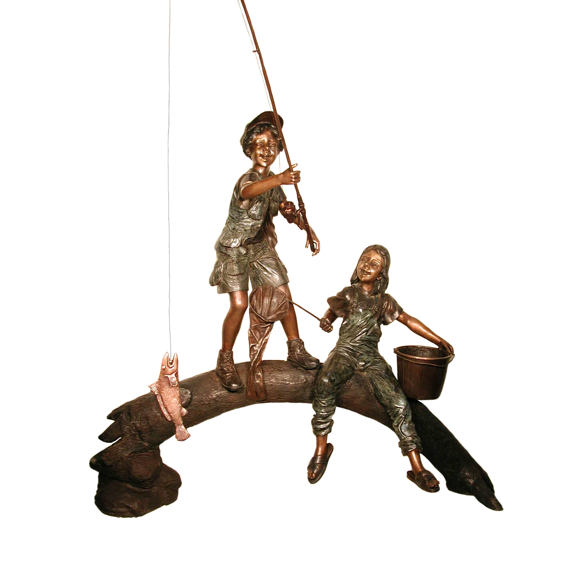 Boy and Girl Fishing on Log Sculpture Metropolitan Galleries Furniture Trade