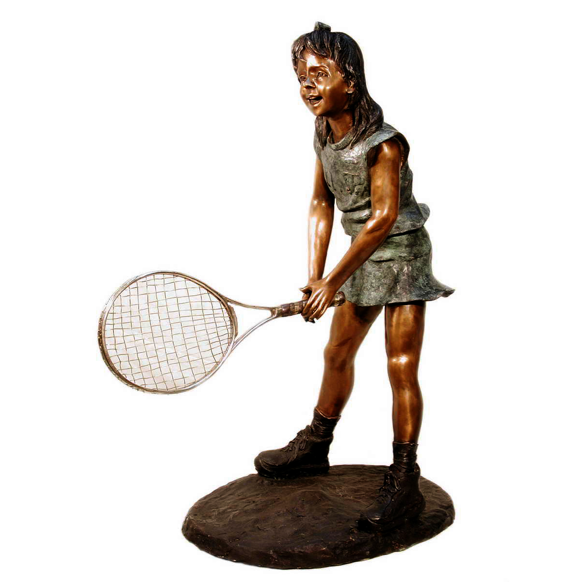 SRB028600 Bronze Girl Playing Tennis Sculpture Metropolitan Galleries Inc.