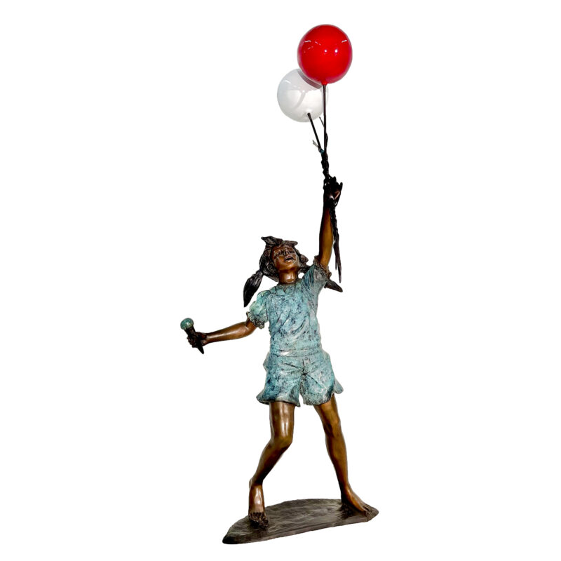 SRB028610 Bronze Girl with Balloons & Ice Cream Cone Sculpture by Metropolitan Galleries Inc