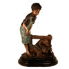 Bronze Boy and Two Puppies Sculpture