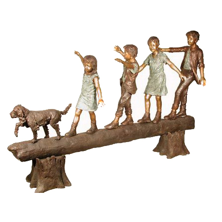 SRB050195 Bronze Four Children and Dog on Log Sculpture Metropolitan Galleries Inc.
