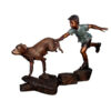 Bronze Boy Running with Dog Sculpture