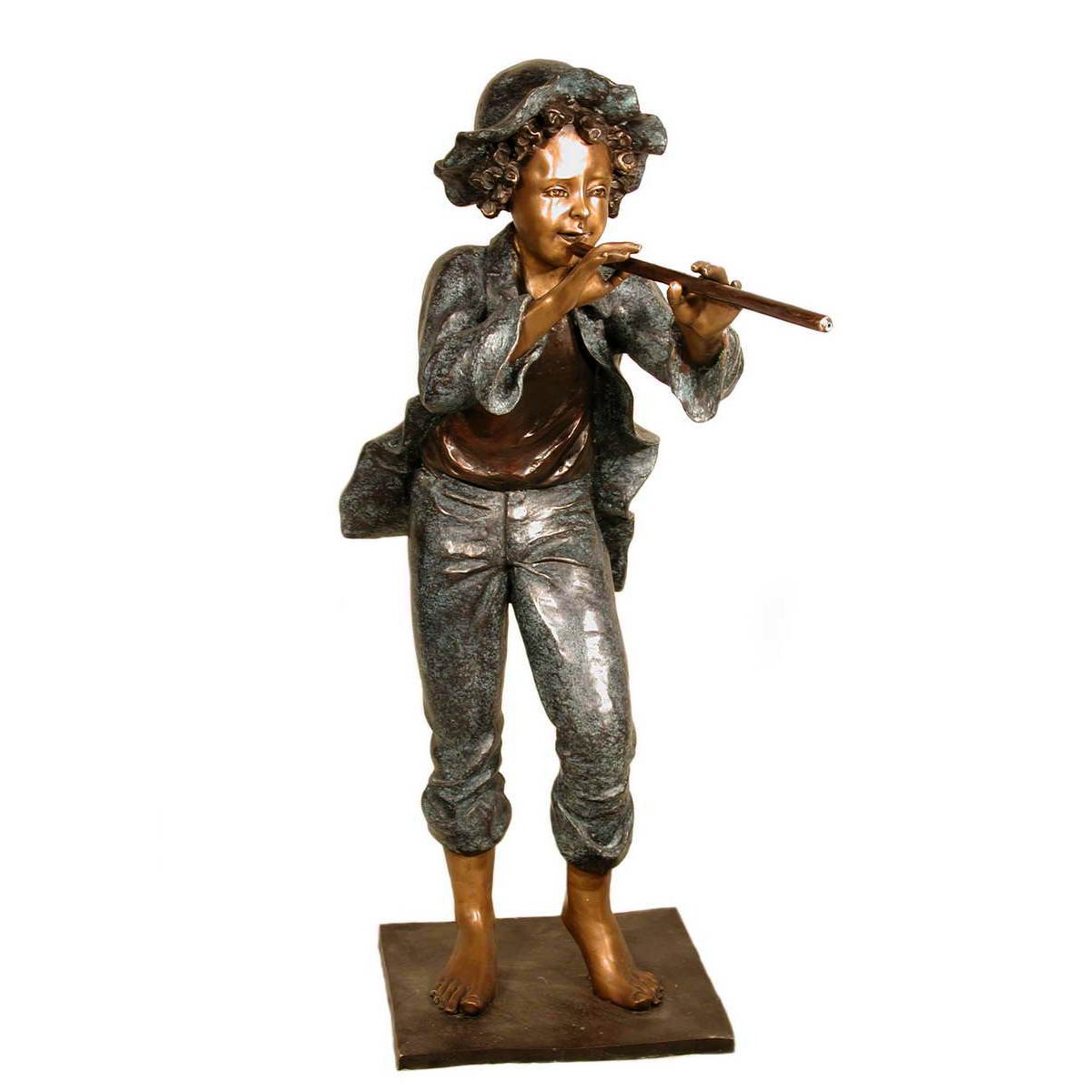 SRB052600 Bronze Girl Playing Flute Sculpture Metropolitan Galleries Inc.