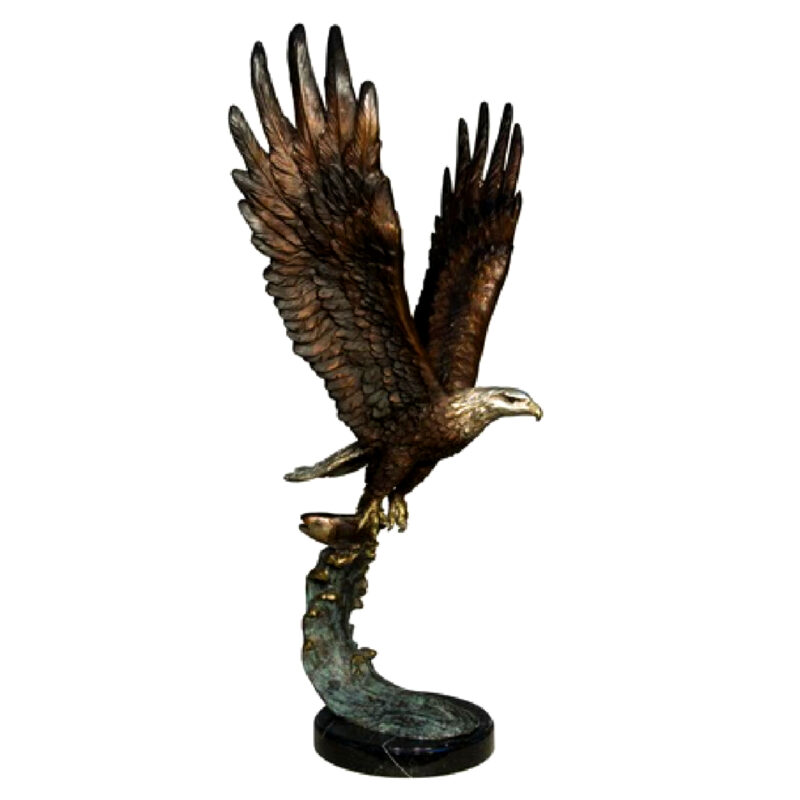 SRB056604 Bronze Flying Eagle on Rock Sculpture Metropolitan Galleries Inc.