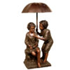 Bronze Children under Umbrella Sculpture