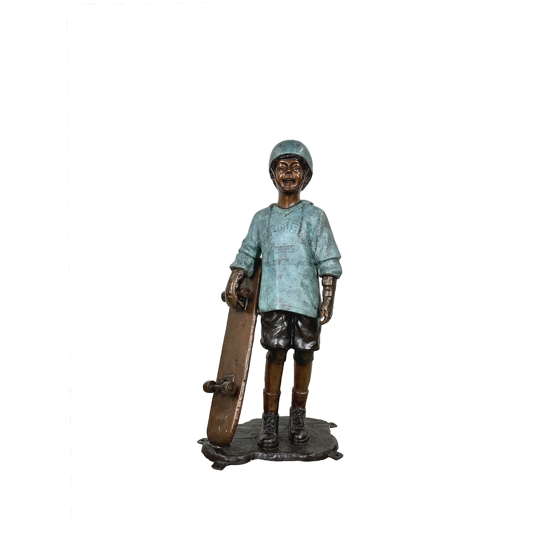 SRB074010 Bronze Boy holding Skateboard Sculpture by Metropolitan Galleries Inc