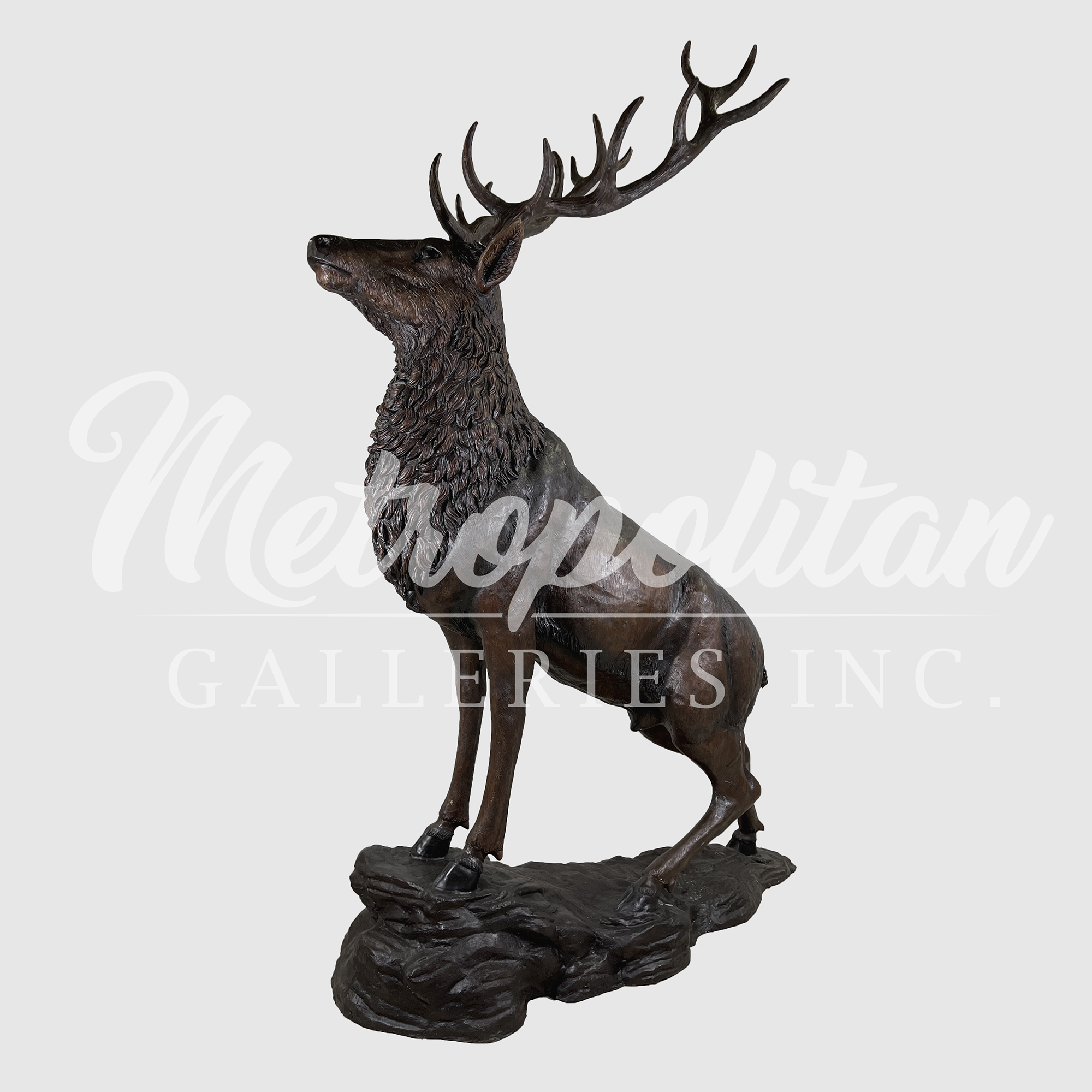 SRB074406 Bronze Large Elk on Rock Sculpture by Metropolitan Galleries Inc SCALE WM