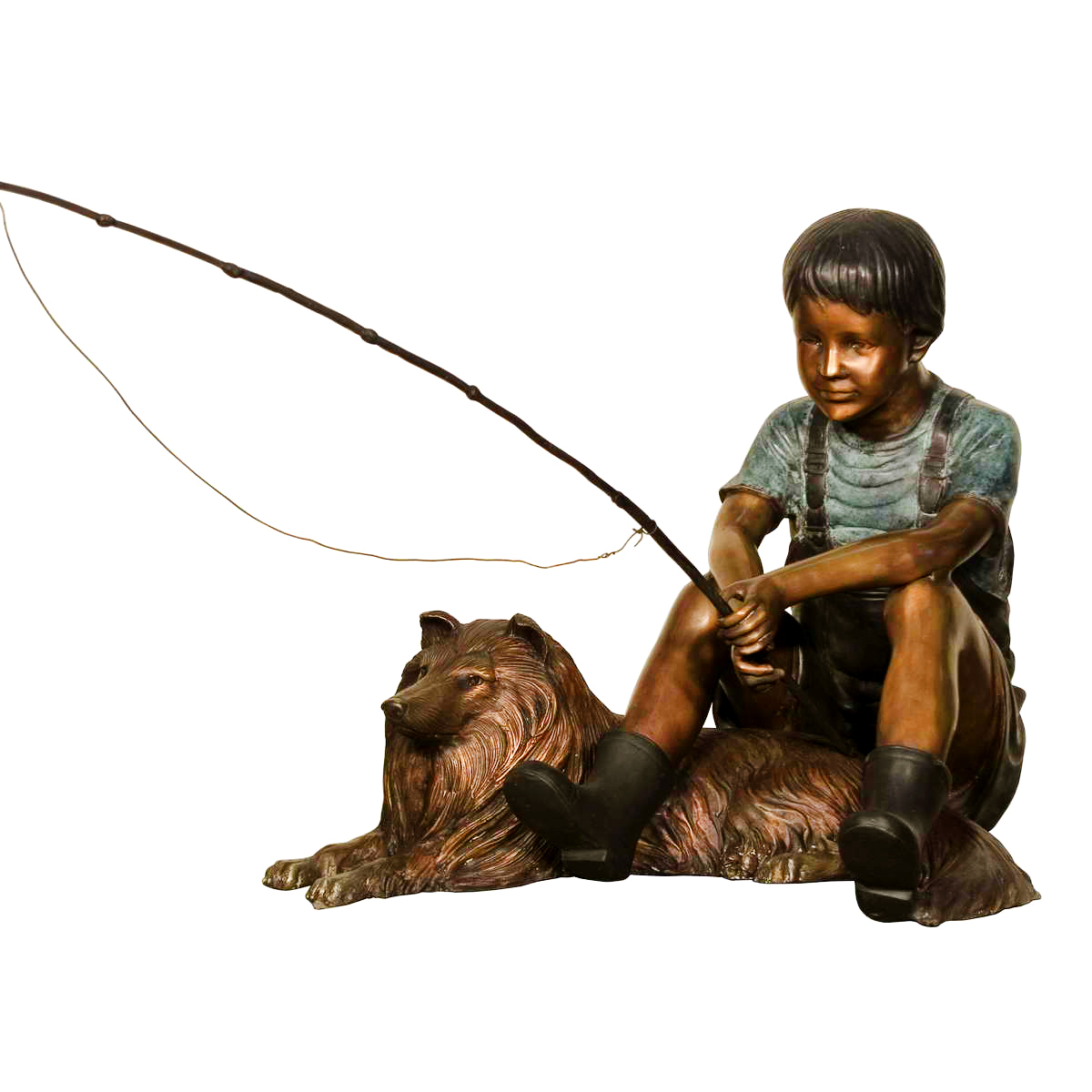 SRB081165 Bronze Boy Fishing with Collie Dog Sculpture Metropolitan Galleries Inc.