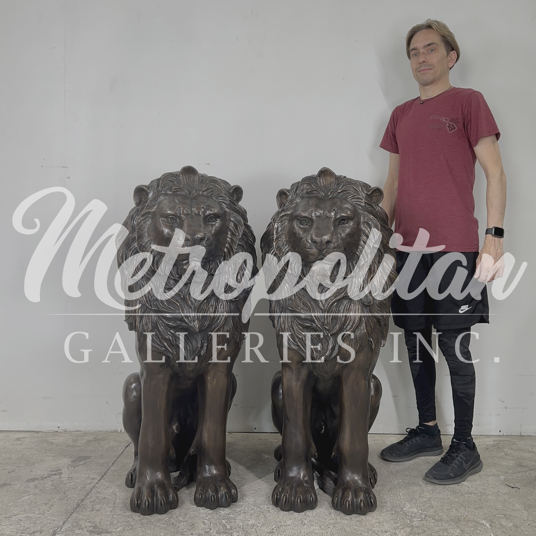 SRB706667 Bronze Sitting Lions Sculpture Pair by Metropolitan Galleries Inc SCALE WM