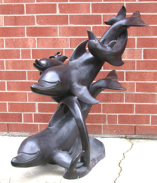 SRB10033 Bronze Dolphins Swimming Fountain Sculpture Brown Metropolitan Galleries Inc.
