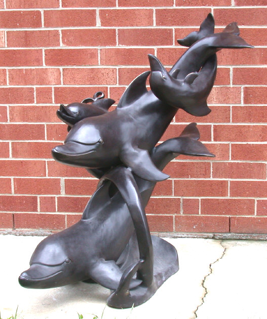 SRB10033 Bronze Dolphins Swimming Fountain Sculpture Brown Metropolitan Galleries Inc.
