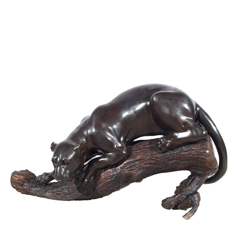 SRB15009 Bronze Panther on Log Sculpture Metropolitan Galleries Inc.