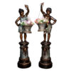 Bronze Boy & Girl holding Urn Sculpture Set