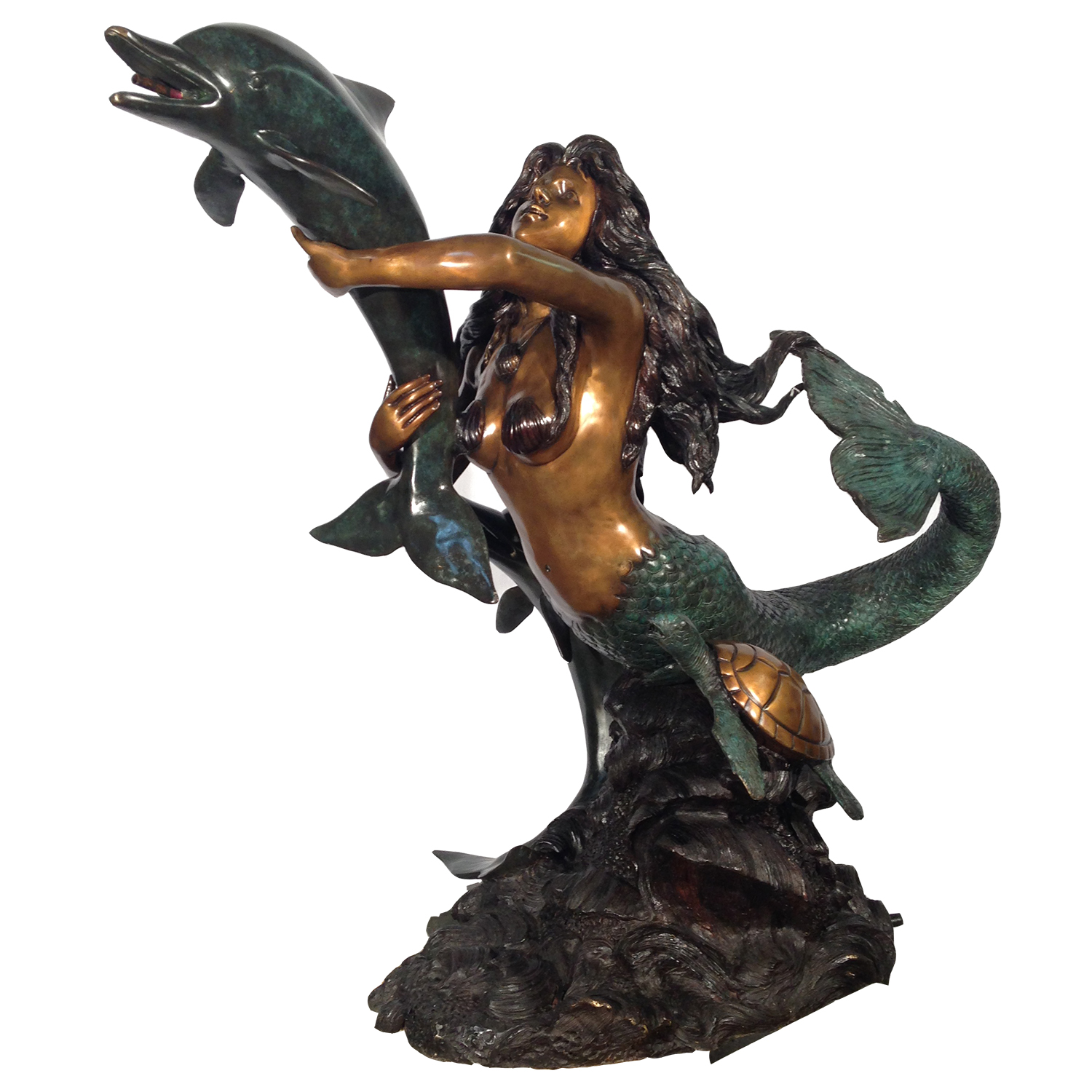 SRB028660 Bronze Mermaid on Dolphin Fountain Sculpture Metropolitan Galleries Inc.