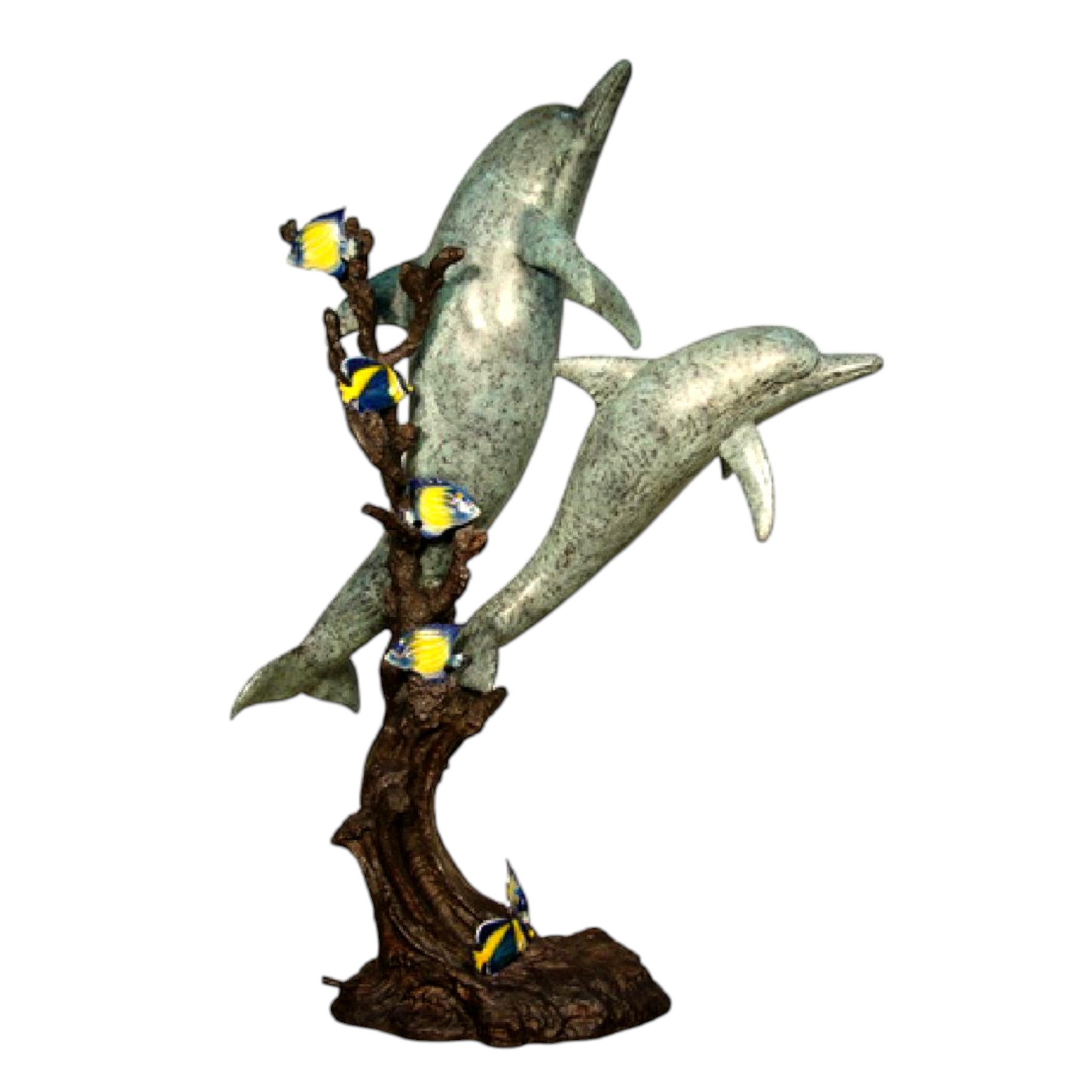 Bronze Two Dolphins with Fish Fountain Sculpture