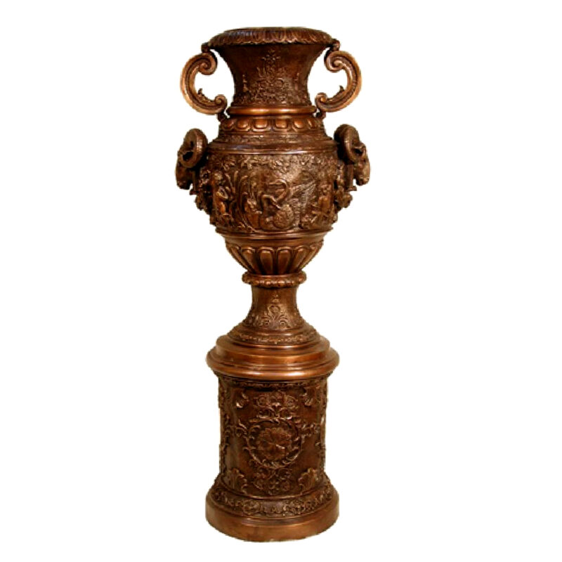 SRB083005 Bronze Sheeps Head Urn on Pedestal Metropolitan Galleries Inc.