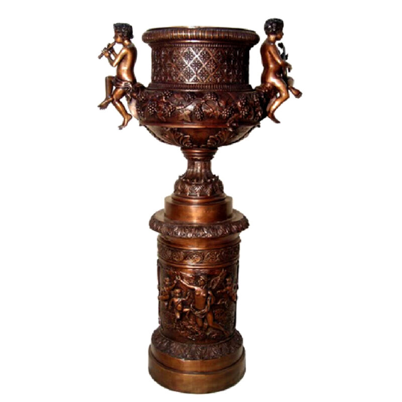SRB083019 Bronze Cherub Urn on Pedestal Metropolitan Galleries Inc.