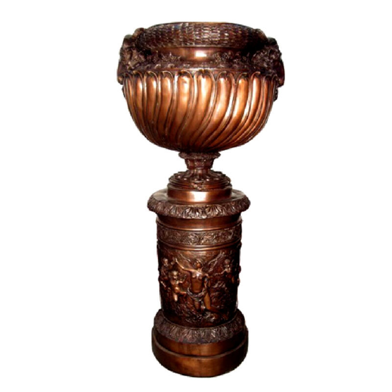 SRB083020 Bronze Sheep Urn on Pedestal Metropolitan Galleries Inc.