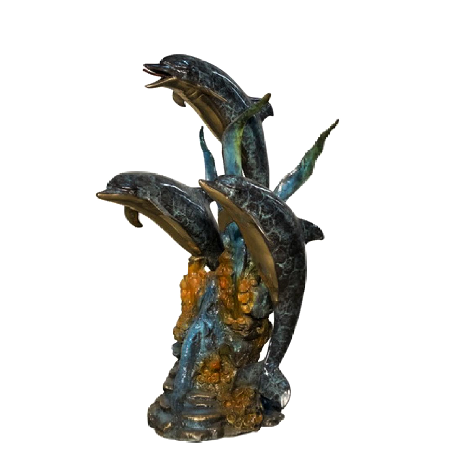 SRB094580-SP Bronze Three Dolphins on Coral Sculpture Metropolitan Galleries Inc.