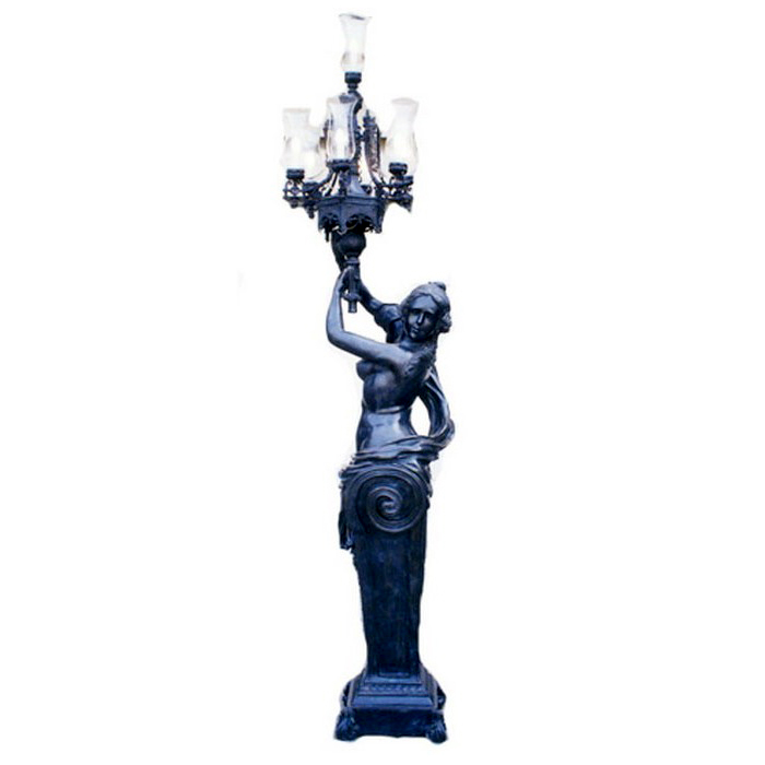SRB83114-R Bronze Lady Lamp on Pedestal Sculpture Metropolitan Galleries Inc