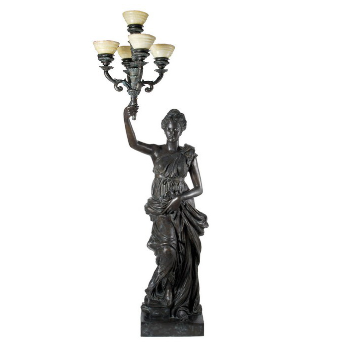 SRB83130 Bronze Lady Torchere Sculpture Metropolitan Galleries Inc.