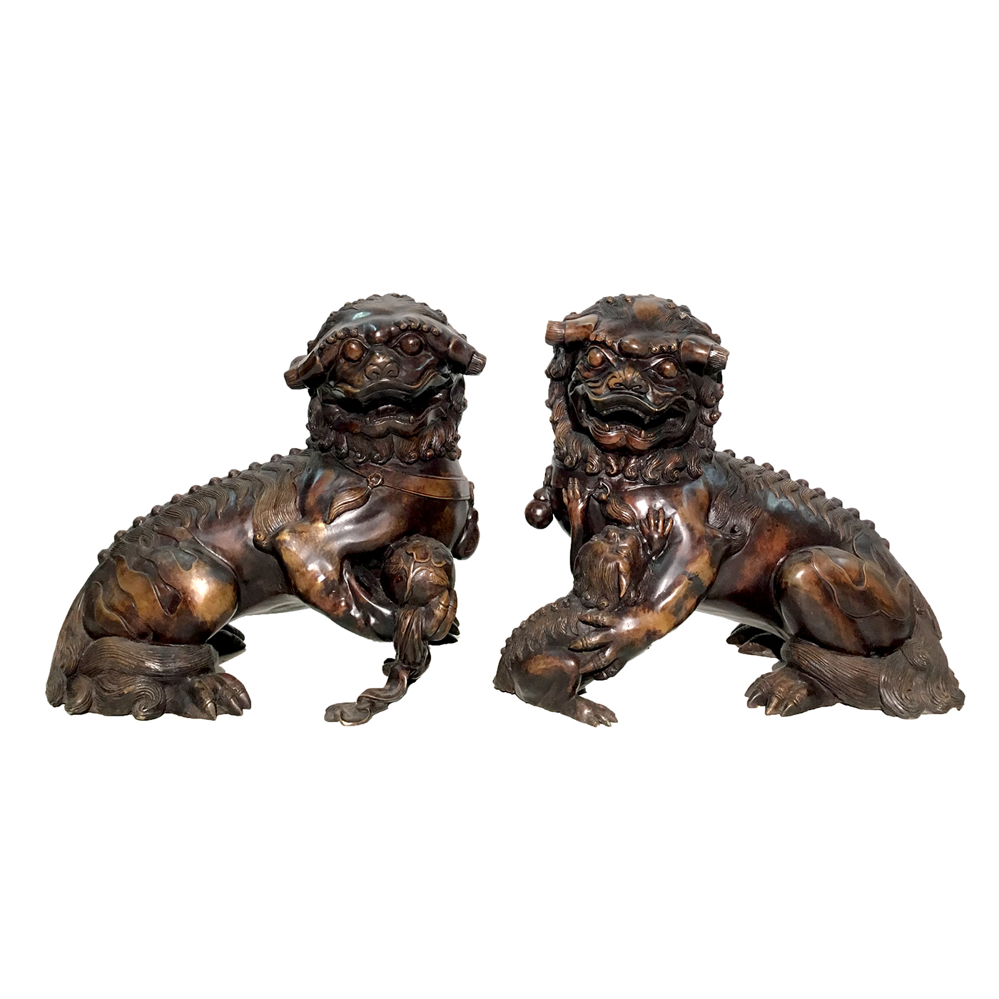 SRB86034-35 Bronze Chinese Foo Dog Sculpture Set Metropolitan Galleries Inc.