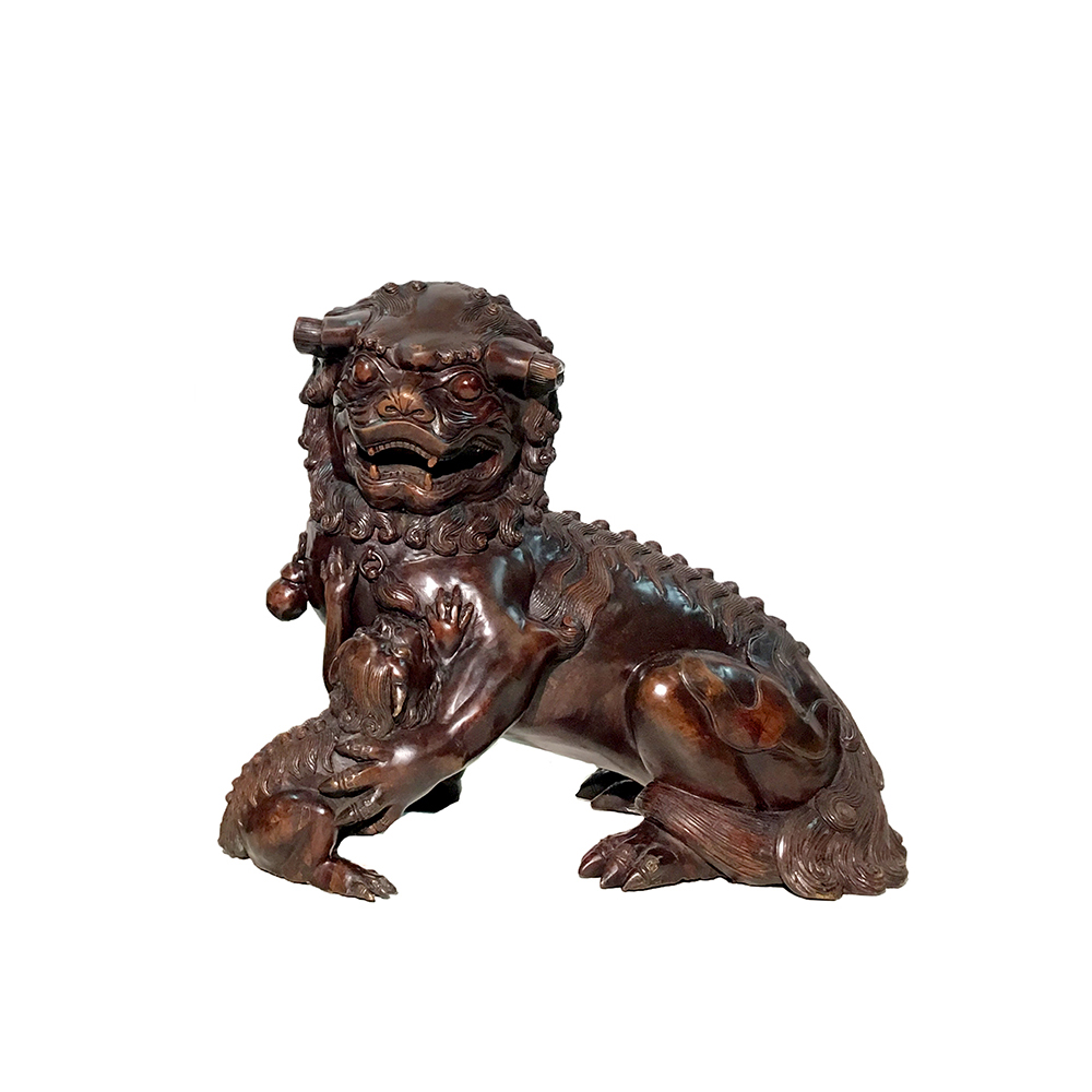 SRB86036 Bronze Chinese Foo Dog with Baby Sculpture Metropolitan Galleries Inc.