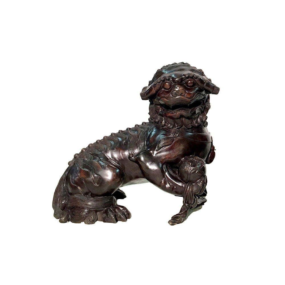 SRB86037 Bronze Chinese Foo Dog with Ball Sculpture Metropolitan Galleries Inc.