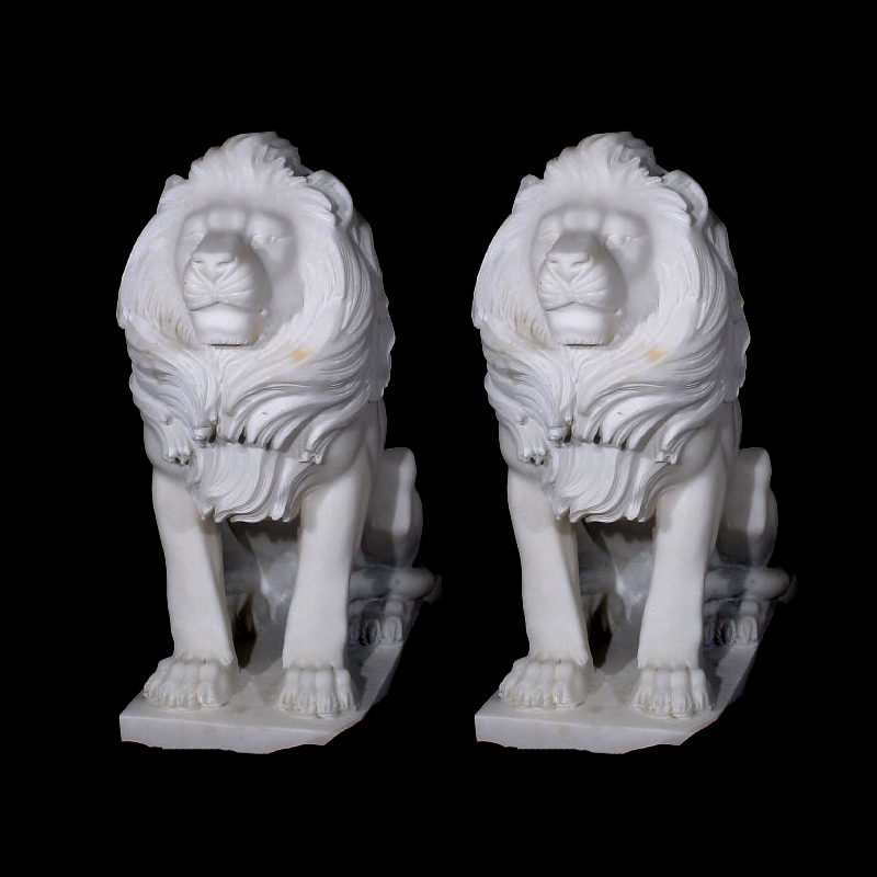 JBA200 Marble Sitting Lions Sculpture Pair Metropolitan Galleries Inc.