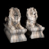 Marble Lying Lions on Pedestal Sculpture Pair