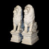 Marble Sitting Lions on Pedestal Sculpture Set